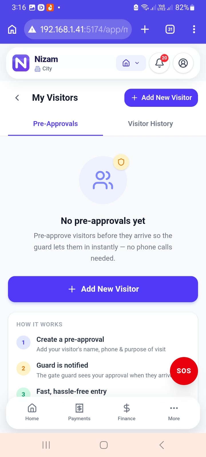 Resident visitors screen